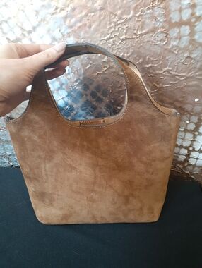 Zara Classic Suede Mini Tote Bag in Cognac Brown